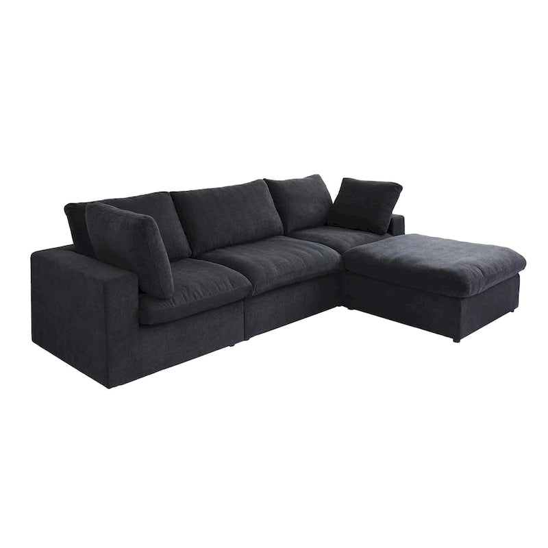 120 L-shaped Modern Sectional Sofa Linen Modular Sofa Couch with Storage Ottoman