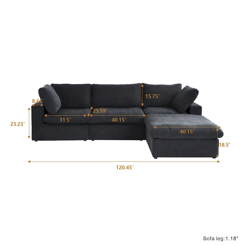120 L-shaped Modern Sectional Sofa Linen Modular Sofa Couch with Storage Ottoman