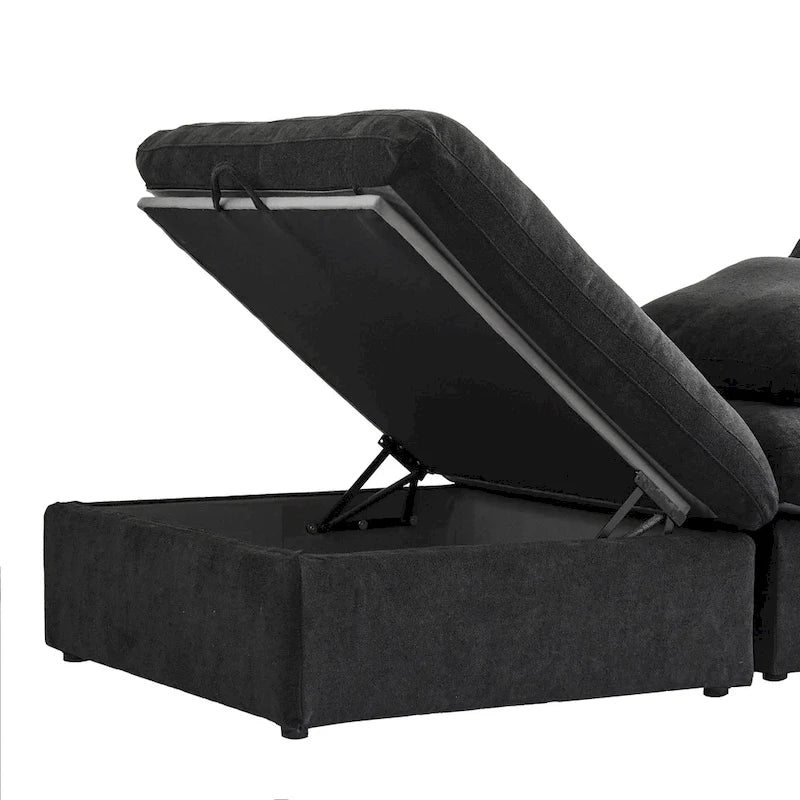 120 L-shaped Modern Sectional Sofa Linen Modular Sofa Couch with Storage Ottoman