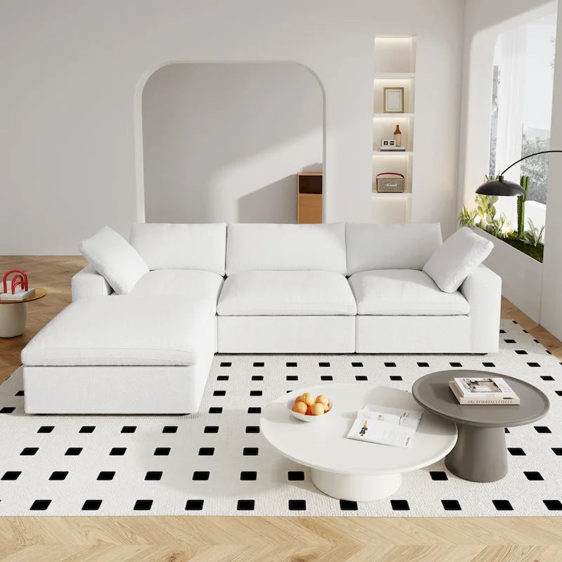 120 L-shaped Modern Sectional Sofa Linen Modular Sofa Couch with Storage Ottoman