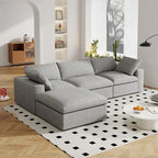 120 L-shaped Modern Sectional Sofa Linen Modular Sofa Couch with Storage Ottoman