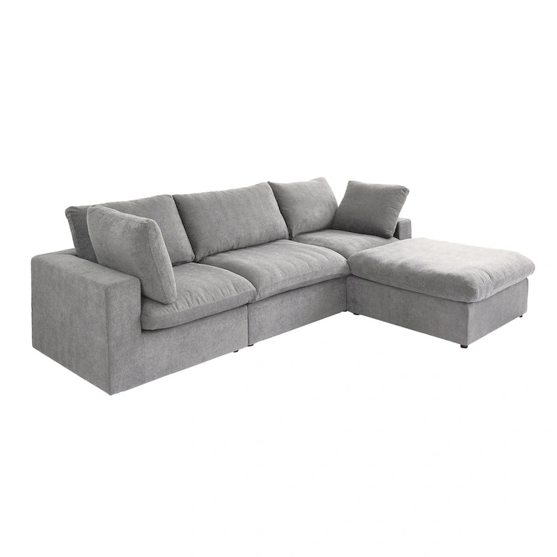 120 L-shaped Modern Sectional Sofa Linen Modular Sofa Couch with Storage Ottoman