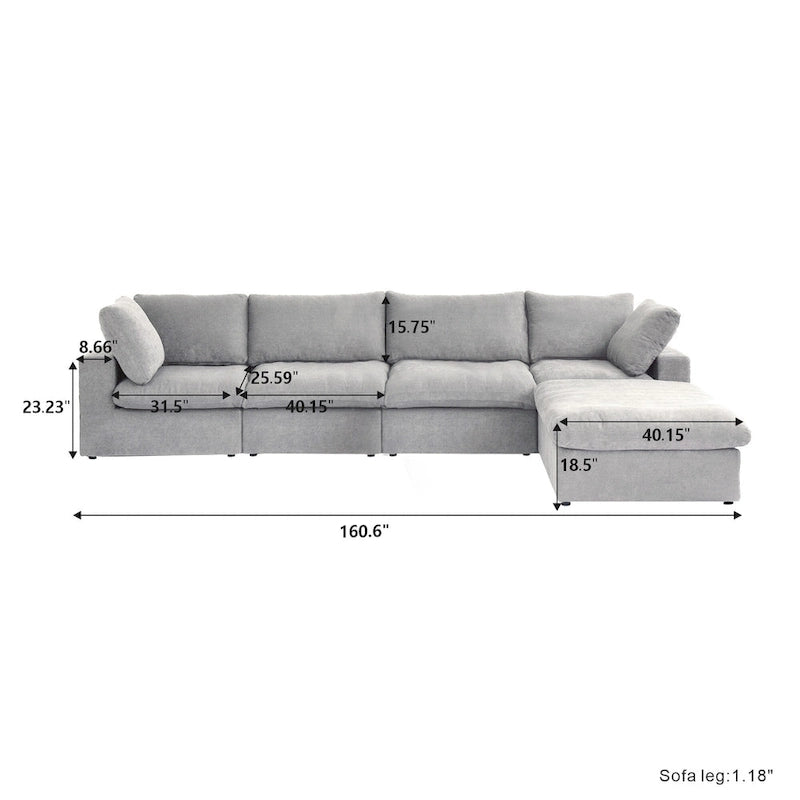 120 L-shaped Modern Sectional Sofa Linen Modular Sofa Couch with Storage Ottoman