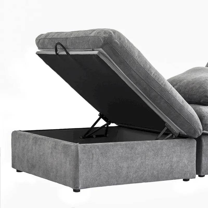 120 L-shaped Modern Sectional Sofa Linen Modular Sofa Couch with Storage Ottoman