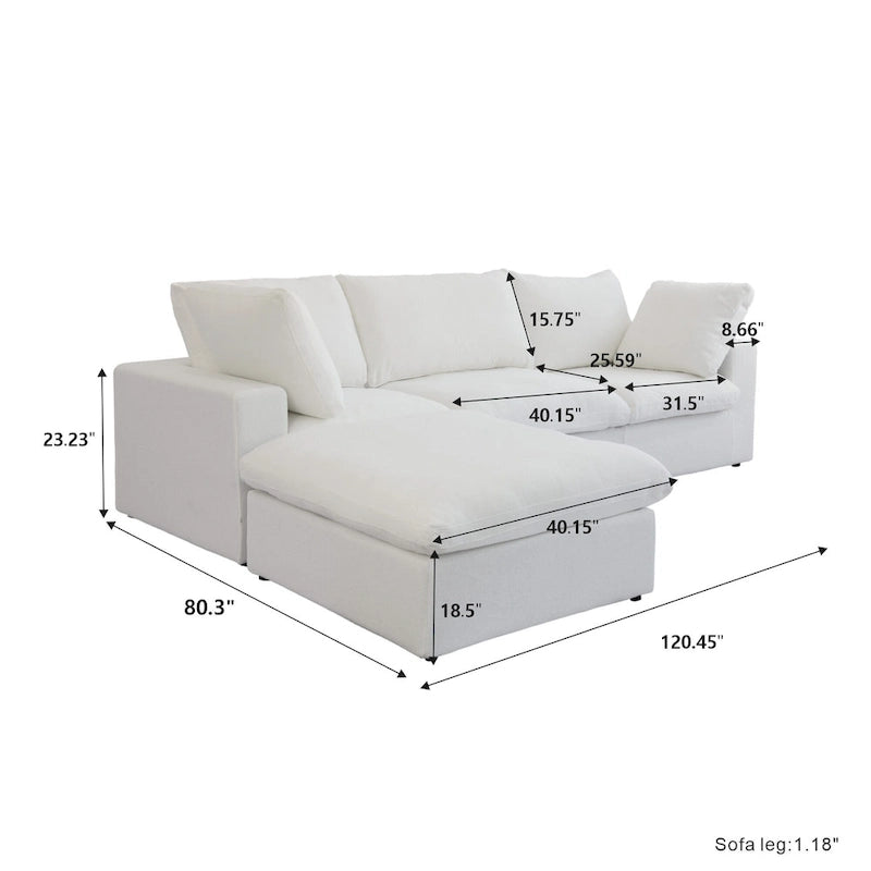 120 L-shaped Modern Sectional Sofa Linen Modular Sofa Couch with Storage Ottoman