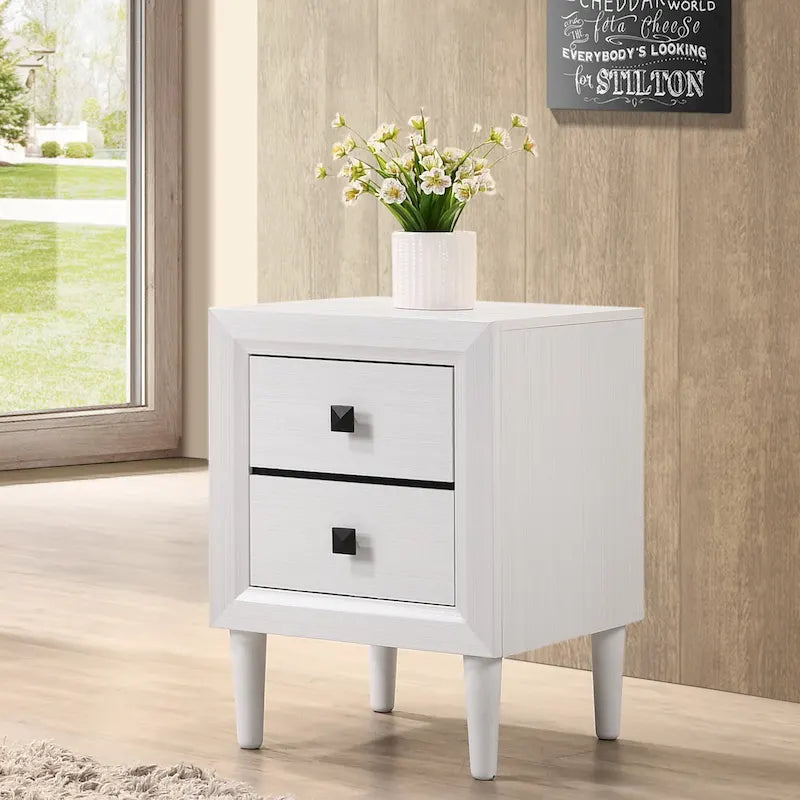 Modern Wooden Double Drawer Bedside Table