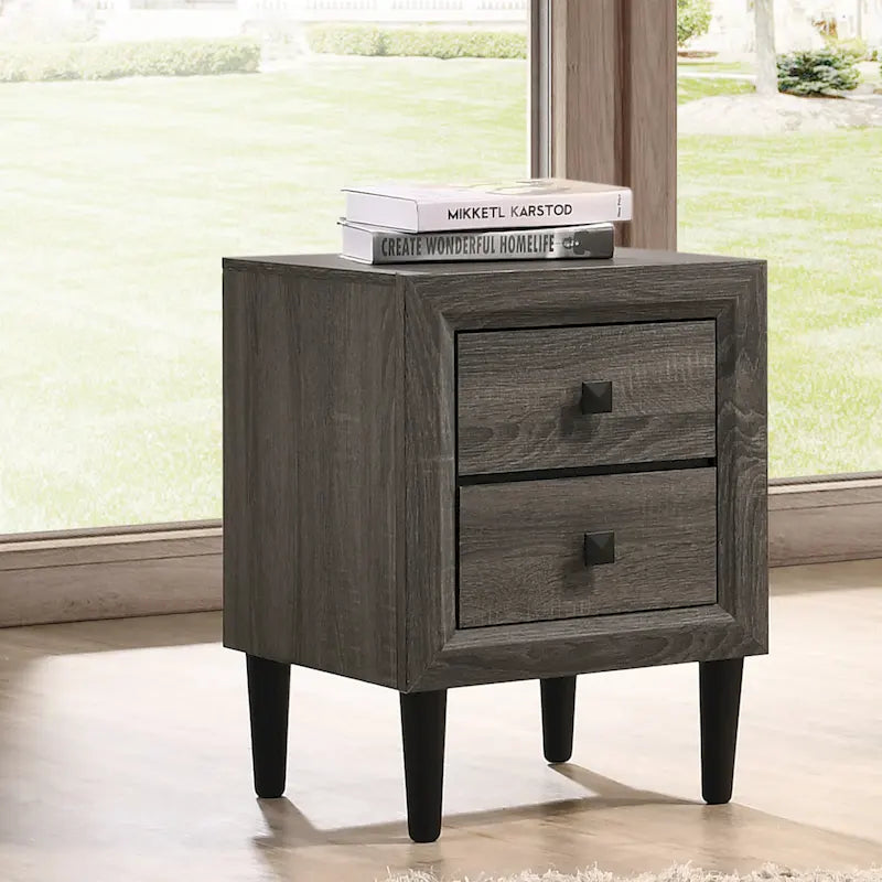 Modern Wooden Double Drawer Bedside Table