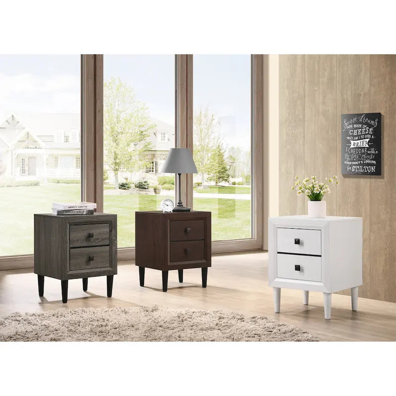 Modern Wooden Double Drawer Bedside Table
