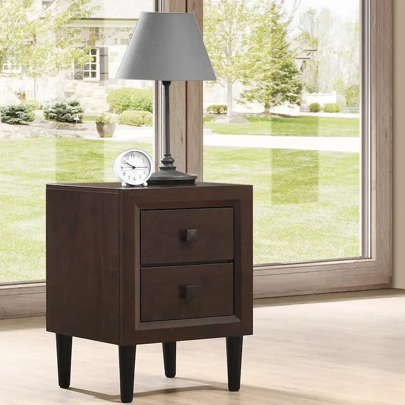 Modern Wooden Double Drawer Bedside Table