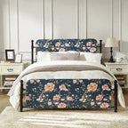 62 Floral Pattern Upholstered Platform Metal Bed Frame with Washable Bed Sheet