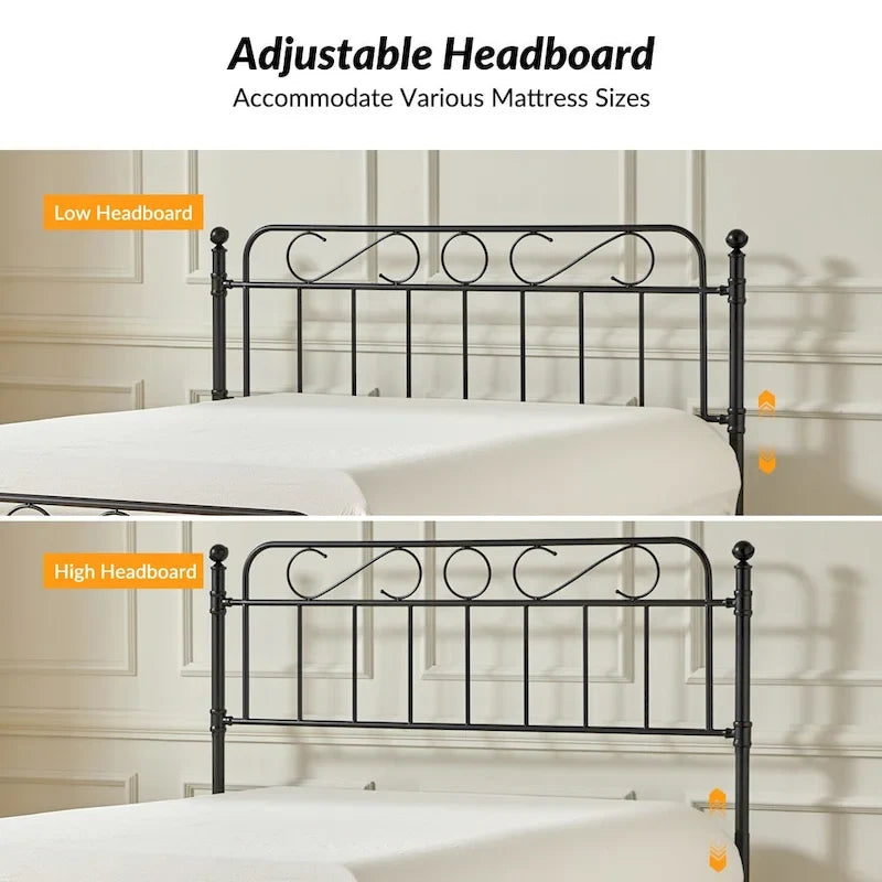 62 Floral Pattern Upholstered Platform Metal Bed Frame with Washable Bed Sheet