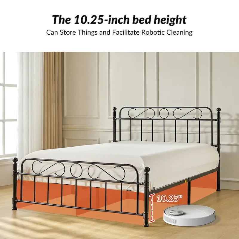 62 Floral Pattern Upholstered Platform Metal Bed Frame with Washable Bed Sheet