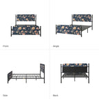62 Floral Pattern Upholstered Platform Metal Bed Frame with Washable Bed Sheet