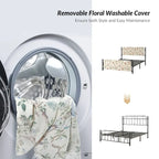 62 Floral Pattern Upholstered Platform Metal Bed Frame with Washable Bed Sheet