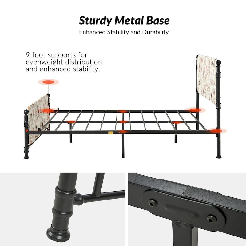 62 Floral Pattern Upholstered Platform Metal Bed Frame with Washable Bed Sheet