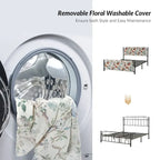 62 Floral Pattern Upholstered Platform Metal Bed Frame with Washable Bed Sheet