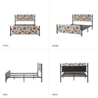 62 Floral Pattern Upholstered Platform Metal Bed Frame with Washable Bed Sheet