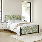 62 Floral Pattern Upholstered Platform Metal Bed Frame with Washable Bed Sheet
