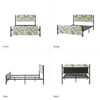 62 Floral Pattern Upholstered Platform Metal Bed Frame with Washable Bed Sheet