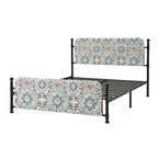 62 Floral Pattern Upholstered Platform Metal Bed Frame with Washable Bed Sheet