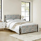 62 Floral Pattern Upholstered Platform Metal Bed Frame with Washable Bed Sheet