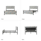 62 Floral Pattern Upholstered Platform Metal Bed Frame with Washable Bed Sheet