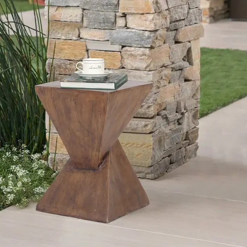 Indoor Lightweight Concrete Accent Table - Natural Wood