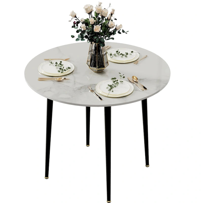Marble Top Round Dining Table with Metal Legs for Dining Room Kitchen