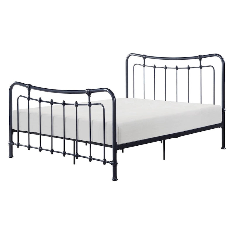 Ryan Full Size Metal Bed, Platform Foundation, Black Curved Spindle Frame