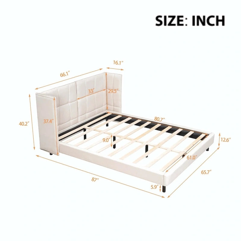 Upholstered Platform Bed with LED Lights and U-Shaped Headboard