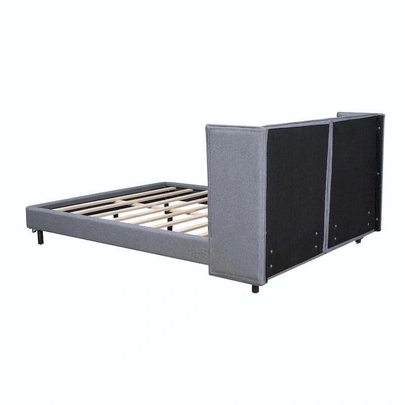 Upholstered Platform Bed with LED Lights and U-Shaped Headboard