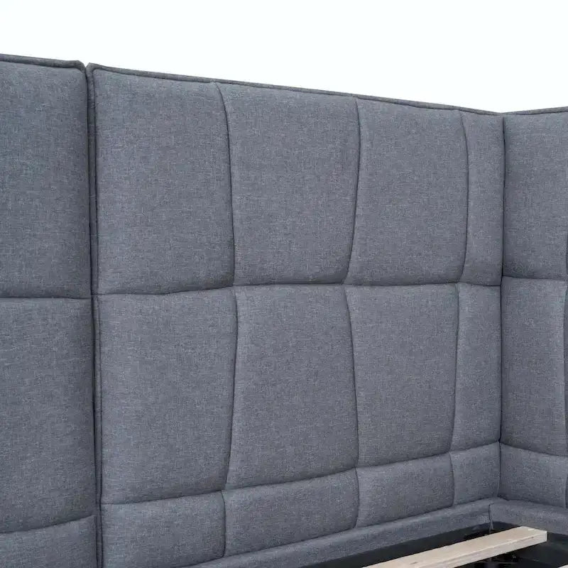 Upholstered Platform Bed with LED Lights and U-Shaped Headboard