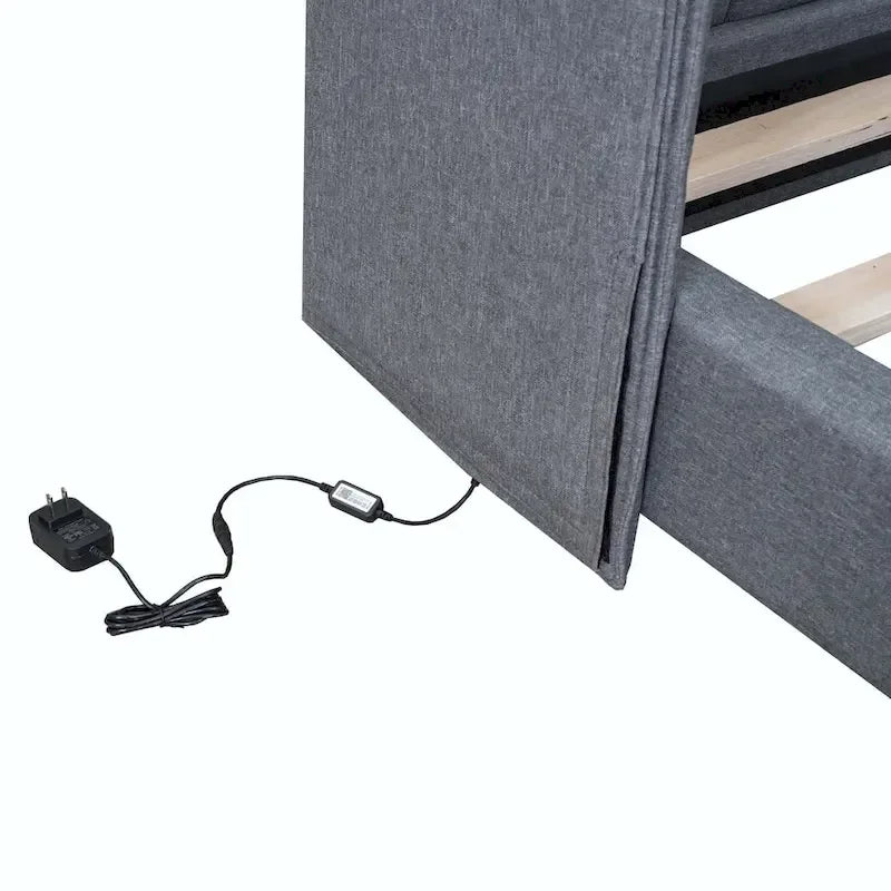 Upholstered Platform Bed with LED Lights and U-Shaped Headboard