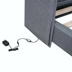 Upholstered Platform Bed with LED Lights and U-Shaped Headboard