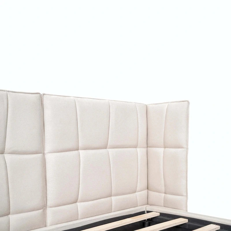 Upholstered Platform Bed with LED Lights and U-Shaped Headboard