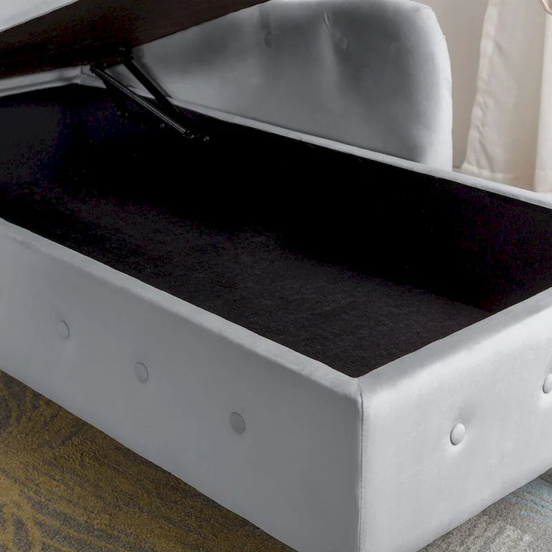 Chaise Lounge Indoor,Velvet Lounge Chair for Bedroom with Storage & Pillow,Modern Upholstered Rolled Arm Chase Lounge