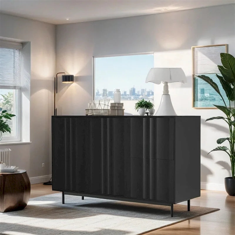 Wave Pattern Storage Cabinet with 2 Doors and 2 Drawers,Adjustable