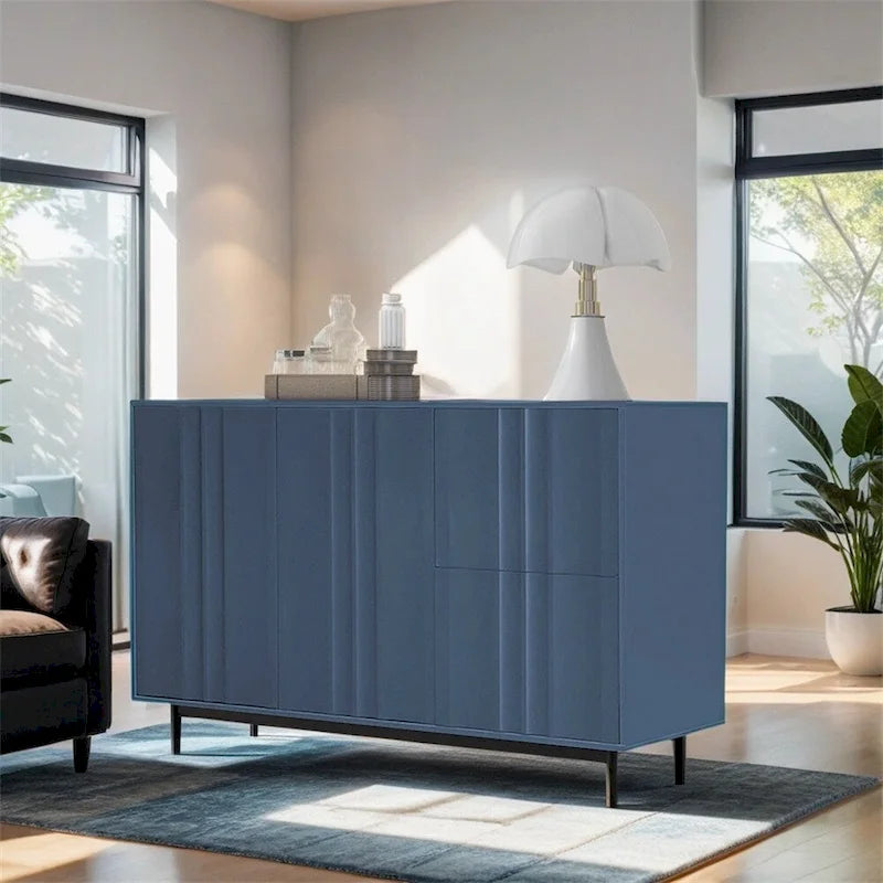 Wave Pattern Storage Cabinet with 2 Doors and 2 Drawers,Adjustable
