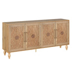 Carved Flower Door Large Storage Cabinet With Metal Handle