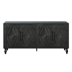 Carved Flower Door Large Storage Cabinet With Metal Handle