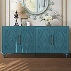 Carved Flower Door Large Storage Cabinet With Metal Handle