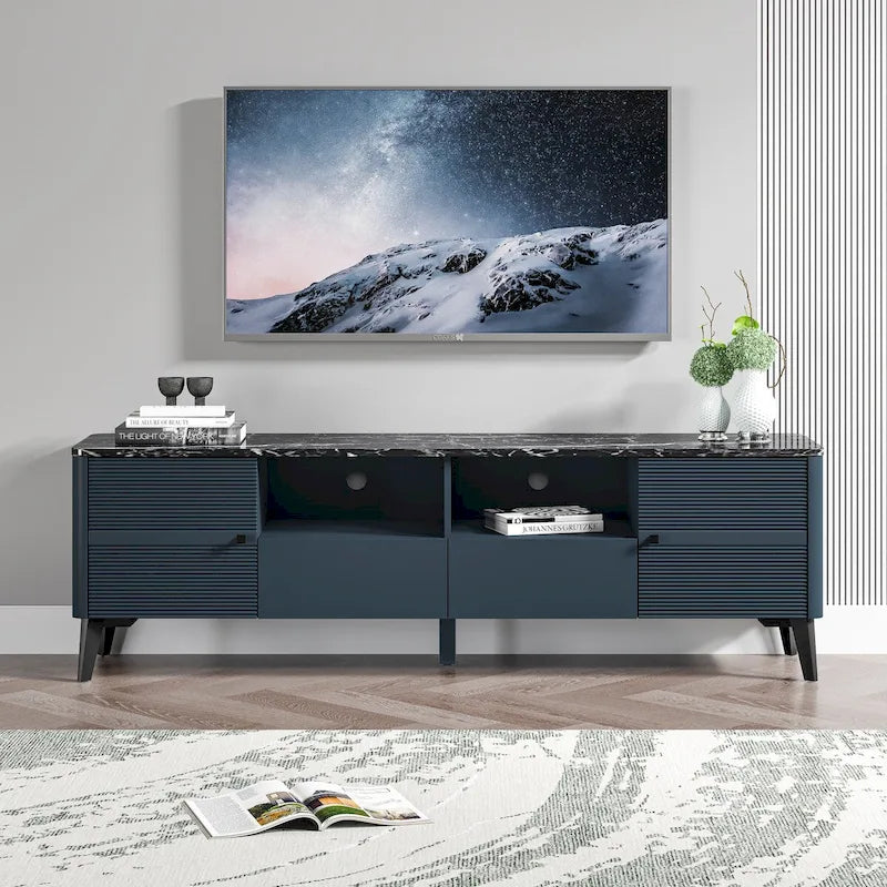 Stylish 70-Inch TV Stand with Marble-Printed Top - 70 in Width