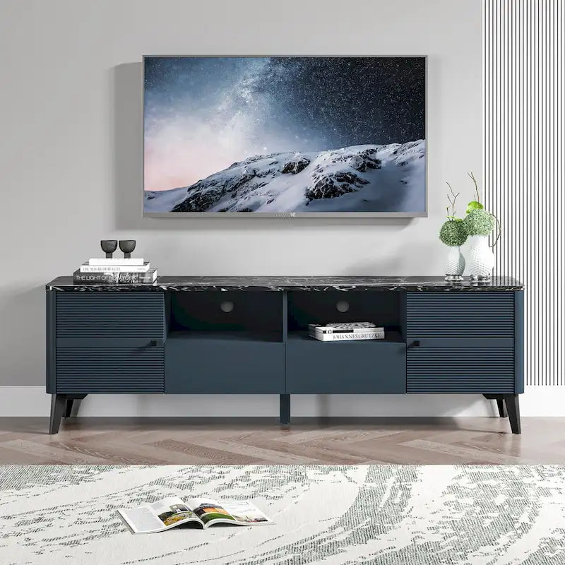 Stylish 70-Inch TV Stand with Marble-Printed Top - 70 in Width