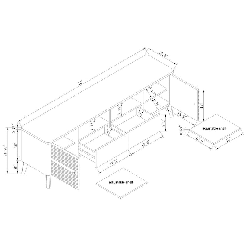 Stylish 70-Inch TV Stand with Marble-Printed Top - 70 in Width