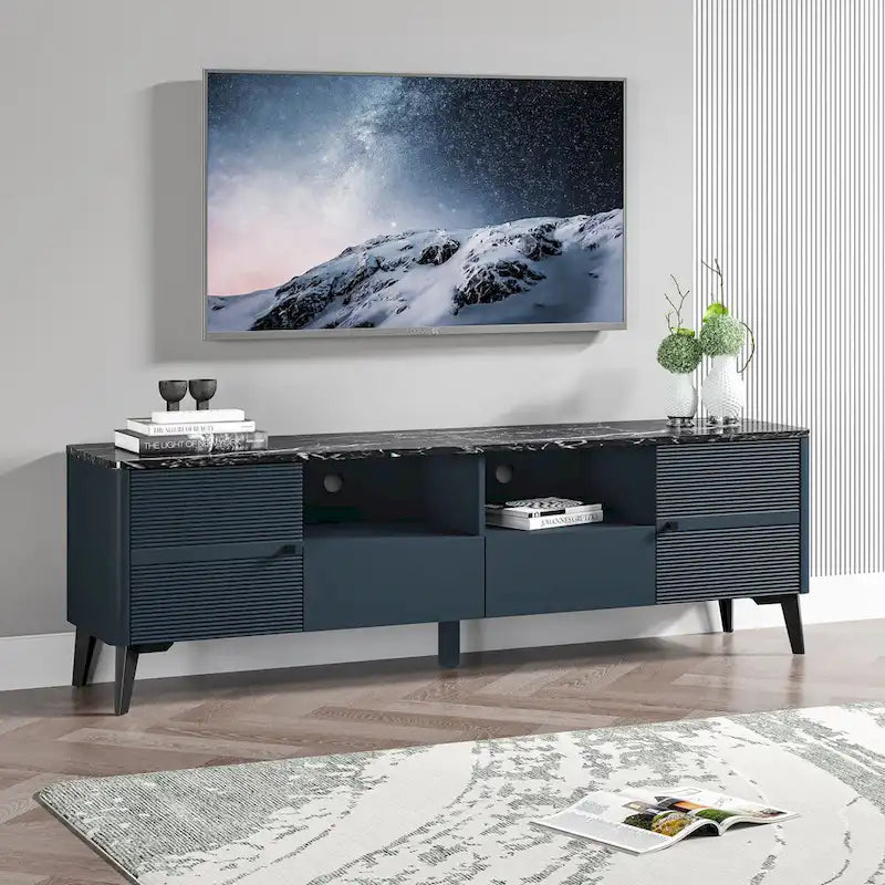 Stylish 70-Inch TV Stand with Marble-Printed Top - 70 in Width