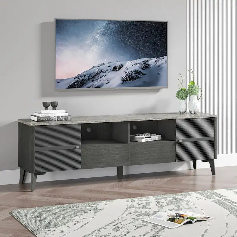 Stylish 70-Inch TV Stand with Marble-Printed Top - 70 in Width