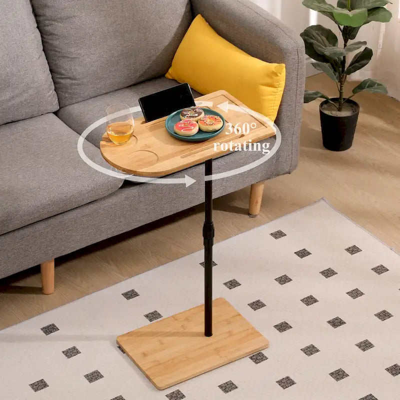 Tray Table Height Adjustable Side Table for Sofa C-shaped Oval End Tables with Slots for Living Room (Oval + Rectangle)