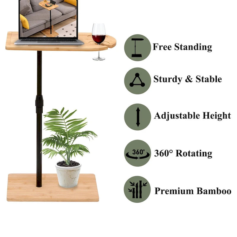 Tray Table Height Adjustable Side Table for Sofa C-shaped Oval End Tables with Slots for Living Room (Oval + Rectangle)