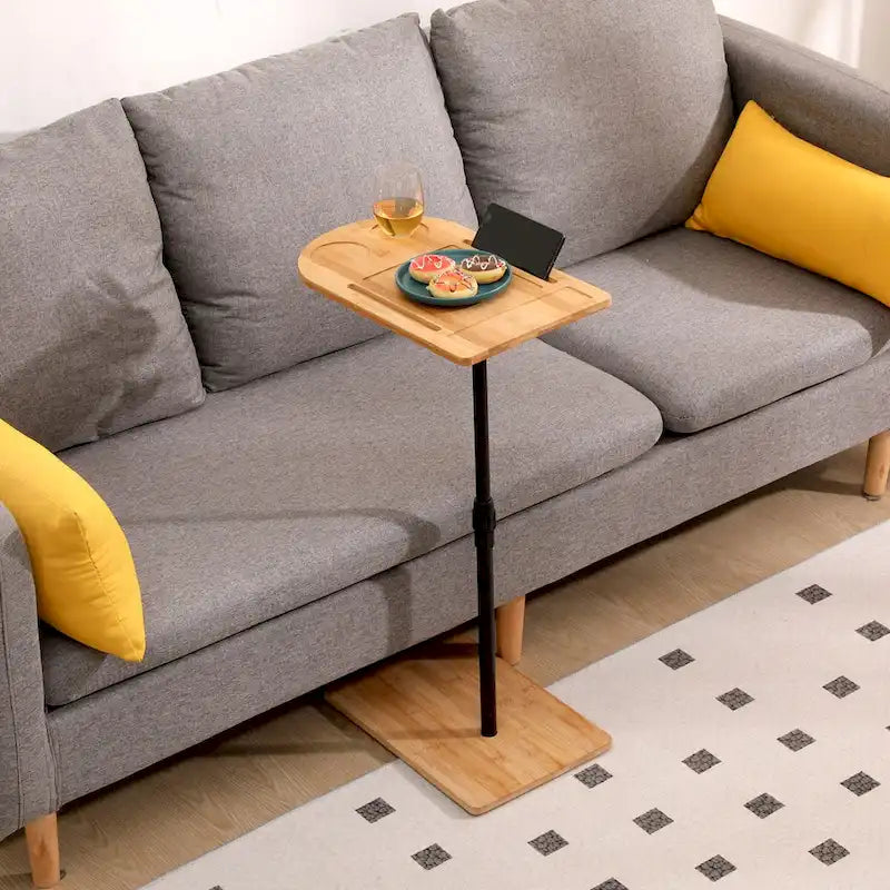 Tray Table Height Adjustable Side Table for Sofa C-shaped Oval End Tables with Slots for Living Room (Oval + Rectangle)