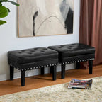 Set of 2 22W Leatherette Button-tufted Foot Stools Ottomans